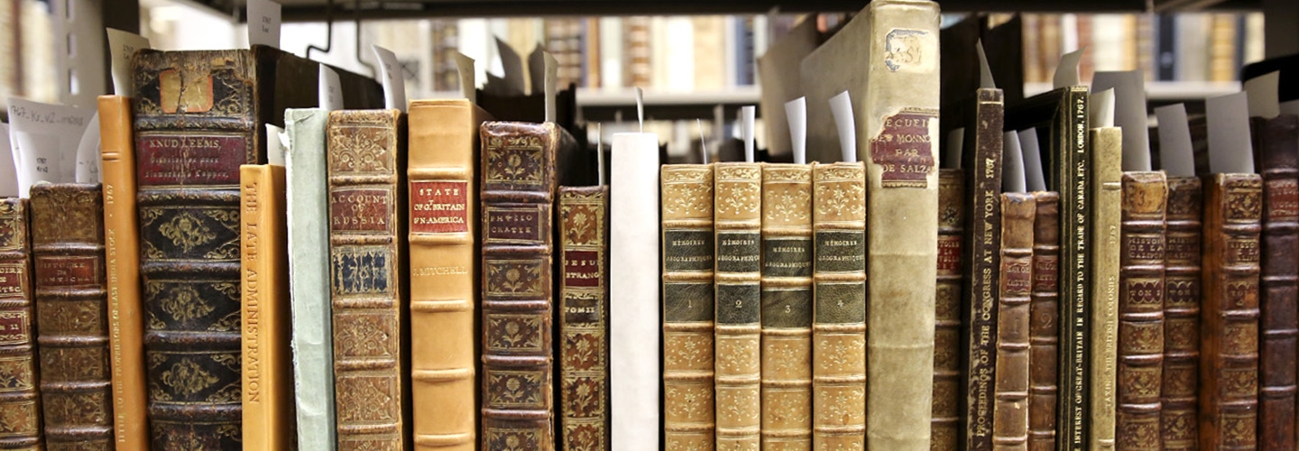 Early modern books on bookshelf