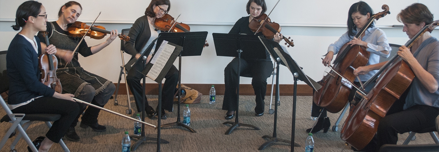 The Bakken Trio and Friends play Schoenberg's "Verklärte Nacht" (Transfigured Night) in a concert sponsored by CAS and the Institute for Advanced Study, February 5, 2015. Photo: Daniel Pinkerton.