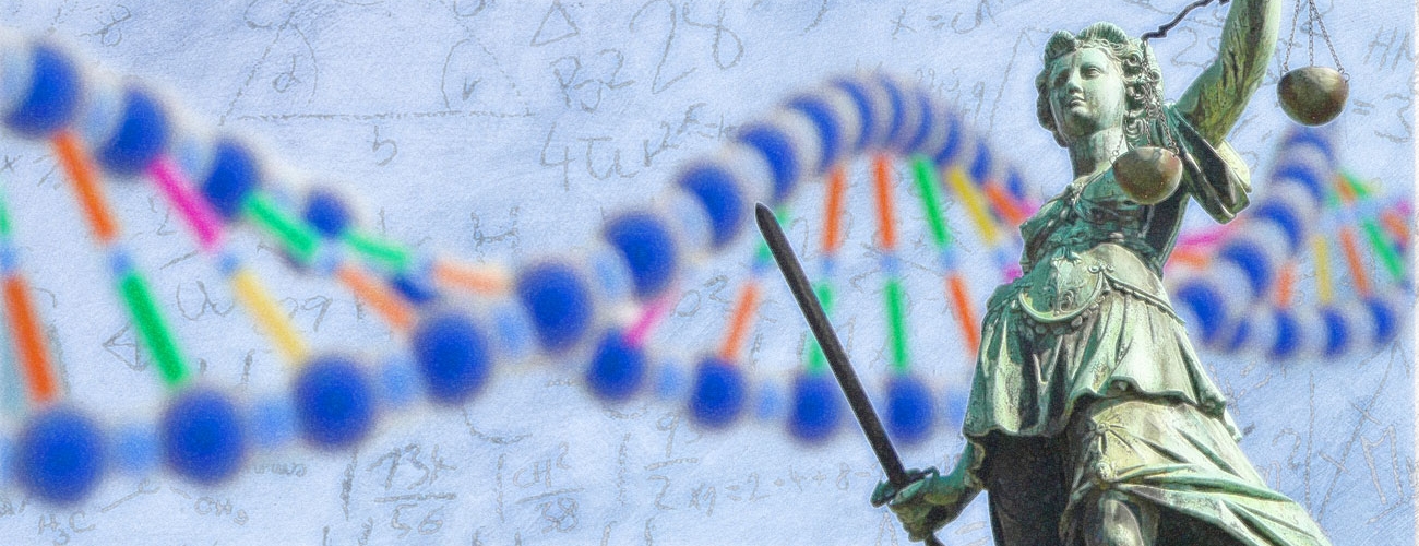 Abstract image of DNA strand and Lady Liberty statue