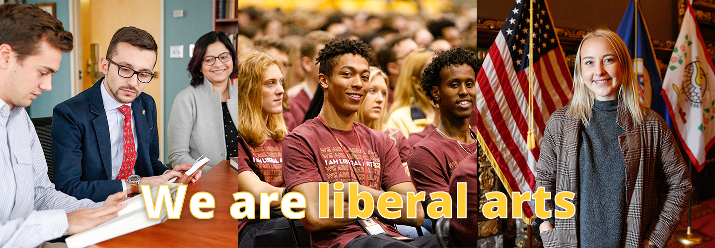 "We are liberal arts" text over three photos of students