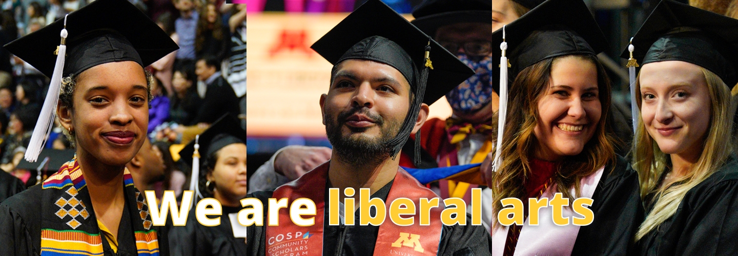 Four students in cap & gowns, we are liberal arts