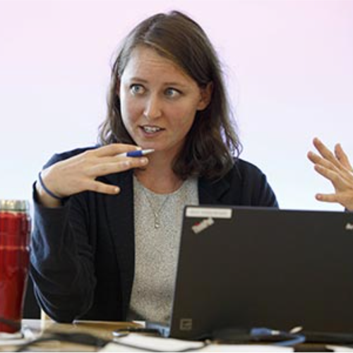 In this picture, Rachel Pedersen is shown teaching a class.