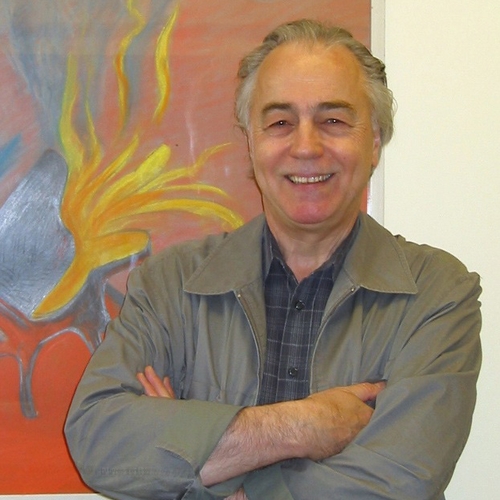 Guerio Mazzola with painting by jakob Sollberger