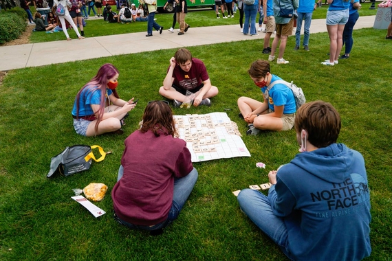 CLA students playing Scrabble outdoors during College Day