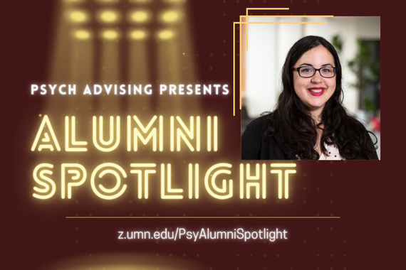"Psych Advising Presents: Alumni Spotlight" image, with a headshot of Abigayle McClendon, smiling wearing a black blazer
