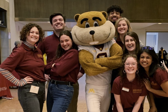 CLA Student Ambassadors with Goldy at CLA Dean's Showcase
