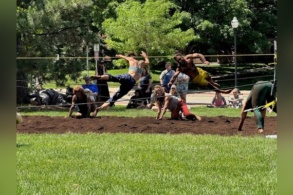 Minneapolis-based Black Label Movement rehearses in the dirt near Northrop auditorium for the world premiere of "Battleground" 