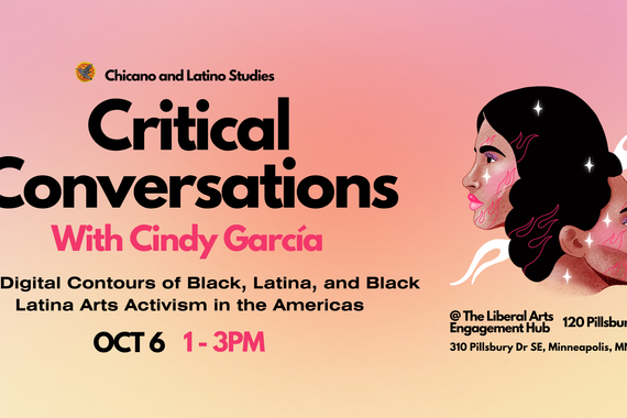 colorful banner with portrait of two women and words 'Critical Conversations' with Cindy García.