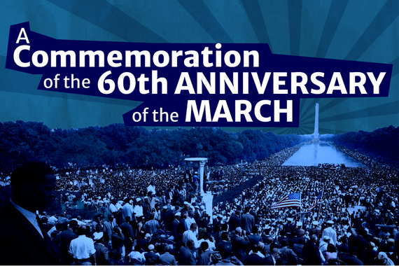 "A Commemoration of the 60th Anniversary of the March" over a blue archival image of the March on Washington