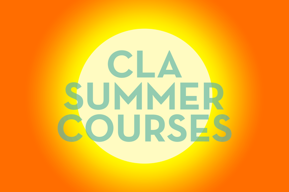 "CLA Summer Courses" overlays orange background with sun