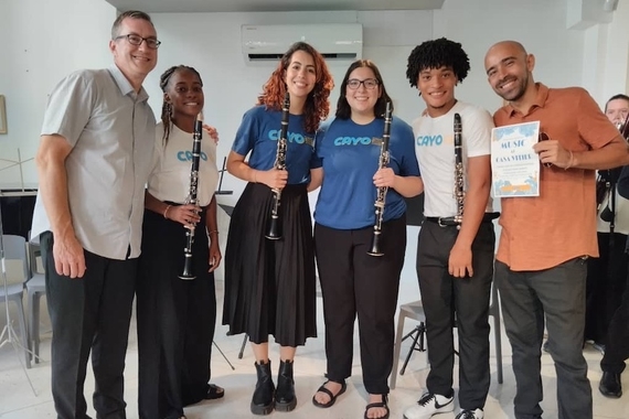 Six clarinetists, mix of college students and instructors