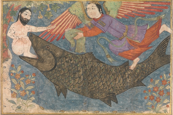 Watercolor depiction of Jonah and the Whale