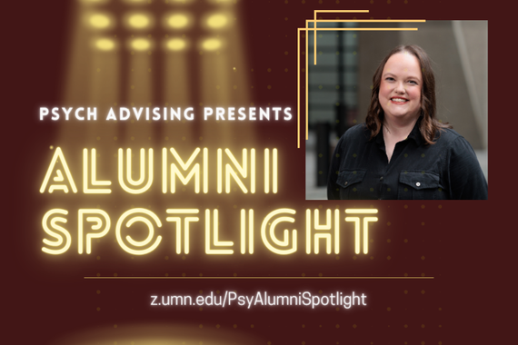 "Psych Advising Presents: Alumni Spotlight" image, with a headshot of Anne Gale