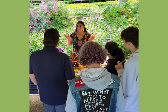Florencia at Phipps Conservatory and Botanical Gardens in Pittsburgh, Pennsylvania where she is a Botany in Action Fellow. She is sharing her research with middle and high schoolers as a part of the 2022 Science Engagement Week.  Photo Credit: Maria Wheeler-Dubas