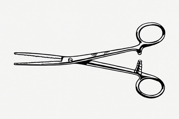Black-and-white illustration of medical forceps