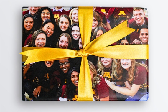Gift wrapped with a picture of students