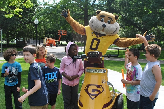 Goldy engages with children at the Sioris Family University of Minnesota Kids Who Stutter summer camp