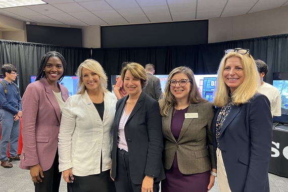 Char Stanberry, NAB Government Relations, Wendy Paulson, President of Minnesota Broadcasters Association, Senator Amy Klobuchar, Hubbard School Director Elisia Cohen, and Anne Schelle, Managing Director of Pearl TV broadcaster group