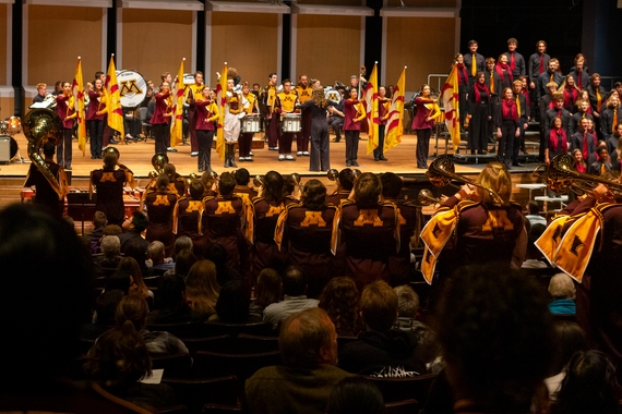 Marching Band and Choir perform in the Collage Concert. Photo by Ryan Melling. 