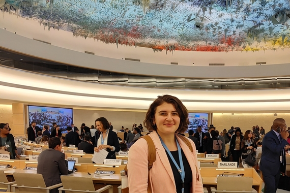 Natika Kantaria (MHR '24) in a room at the Geneva headquarters of the UN