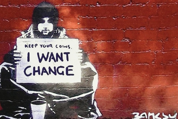 sign that says I want change