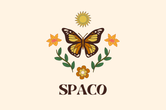 SPACO logo with sun, butterfly, and flowers