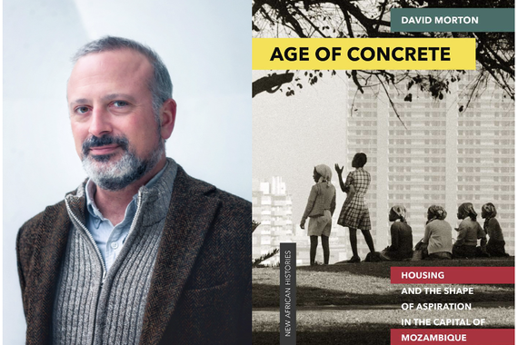 Portrait of David Morton next to the cover of "Age of Contrete"