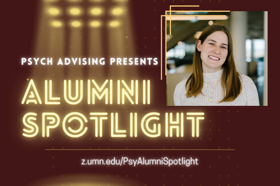 "Psych Advising Presents: Alumni Spotlight" image, with a headshot of Gail Fraser, smiling wearing a white sweater