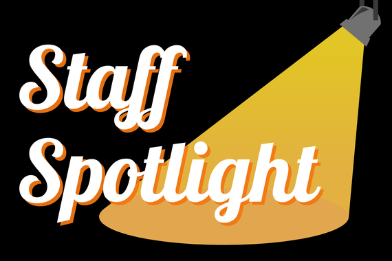 Clip art image of a spotlight and the words "Staff Spotlight".