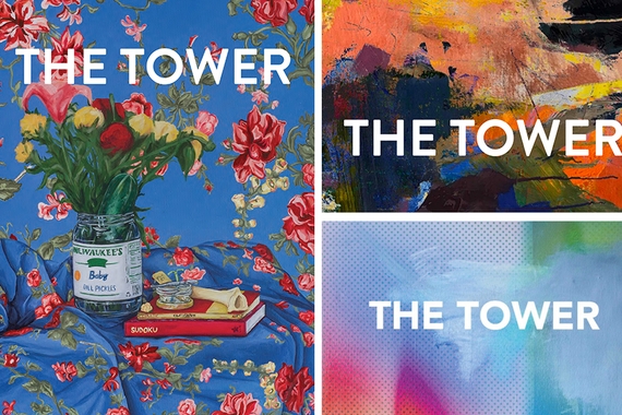Three rectangles with color illustrations and text: The Tower
