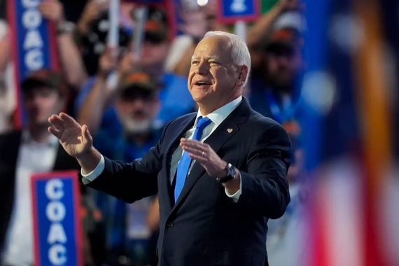 Tim Walz speaks during the Democratic National Convention on August 21 in Chicago.