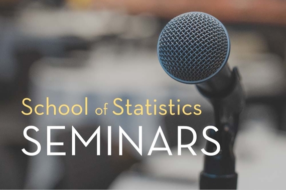 Image of a microphone over a blurred background, accompanied by the words "School of Statistics Seminars"