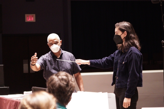 Guest Artist Rodney Dorsey (Indiana University) leads a participant in a conducting exercise