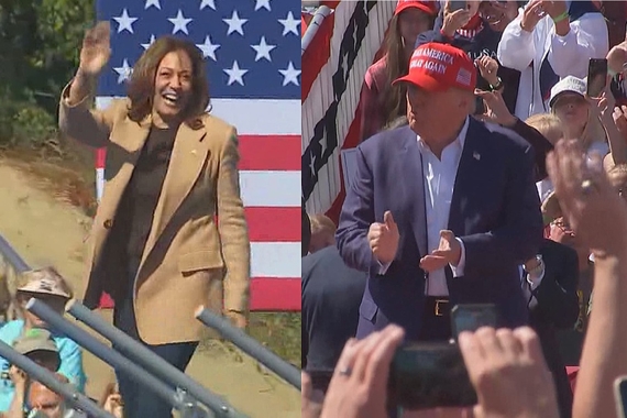 Kamala Harris (left) and Donald Trump (right) at previous campaigns