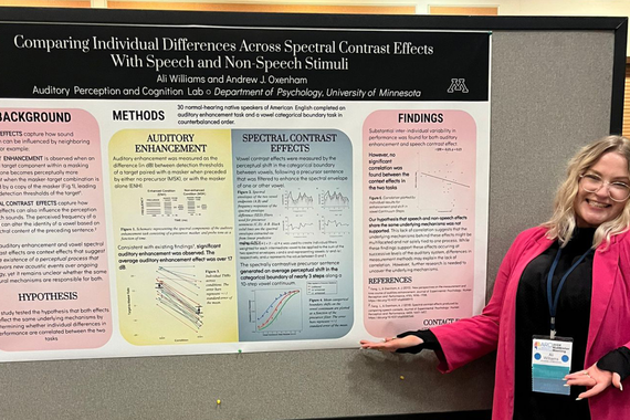 Ali Williams with the poster Comparing Individual Differences Across Spectral Contrast Effects With Speech and Non-Speech Stimuli