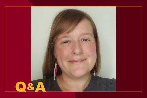 A woman smiles above a maroon and gold "Q&A" graphic