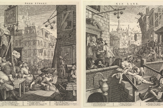 Lithograph of Beer Street and Gin Lane