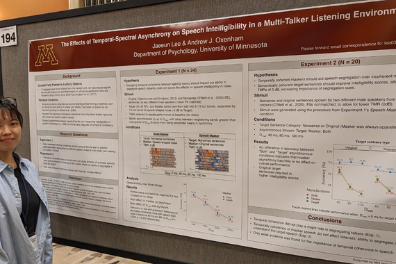 Jaeeun Lee with the poster The Effects of Temporal-Spectral Asynchrony on Speech Intelligibility in a Multi-Talker Listening Environment
