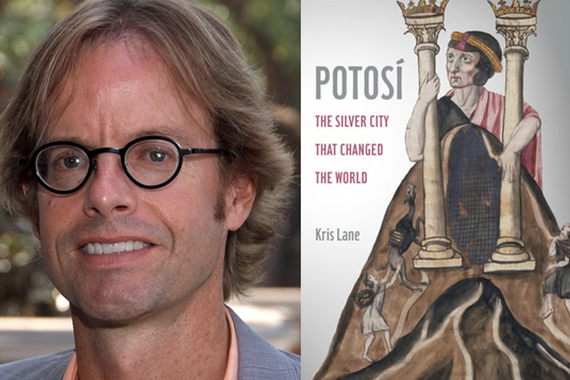 Portrait of Kris lane, with the cover of "Potosi: The Silver City that Changed the World"