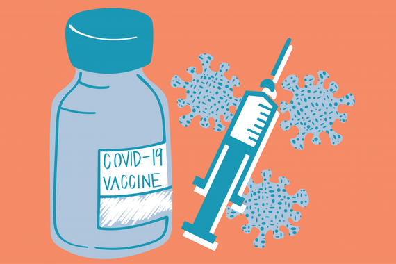Graphic of COVID vaccine and syringe by Mary Ellen Ritter