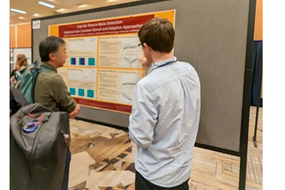Braden Maxwell with the poster Cues for Tone-In-Noise Detection: Evidence From Constant-Stimuli and Adaptive Approaches