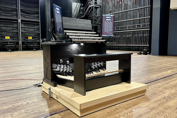 Virtual Pipe Organ stands on the Ted Mann Concert Hall stage. 