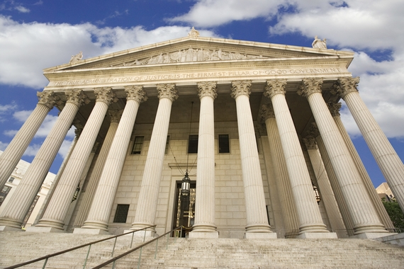 Exterior of the Supreme Court, a Corinthian architectural style with marble columns