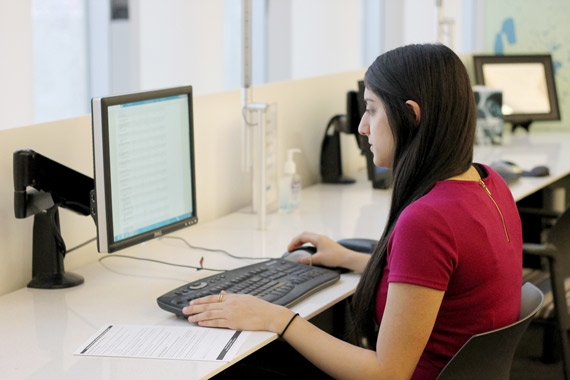 Photo of a student using a computer.