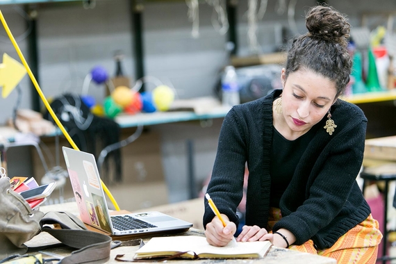 female student in an art studio
