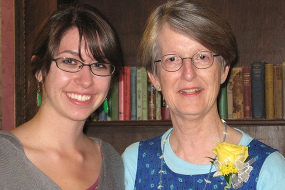 Student with retiring English advisor Beverly Atkinson