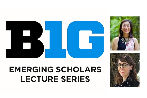 Big 10 Emerging Scholar graphic with head-and-shoulder photos of Yuan Ding and Anne Nagel