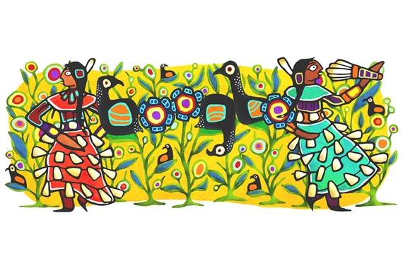 Google Doodle celebrating the jingle dress featuring two female dancers