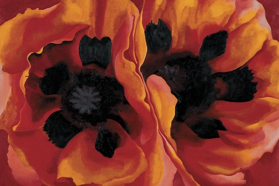 Oriental Poppies, 1928 by Georgia O'Keeffe, painting of vibrant red poppies