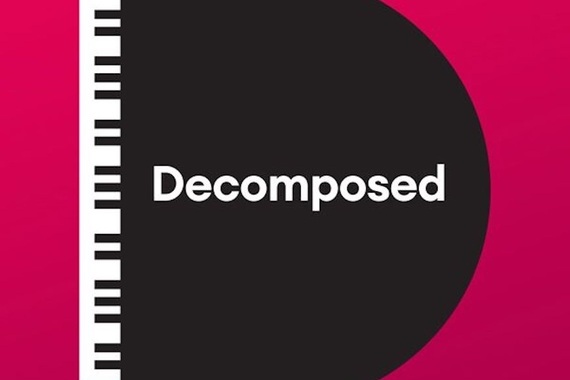 graphic of a simple black piano shaped like the letter "D" in front of a hot pink background. The word "Decomposed" is centered on the piano